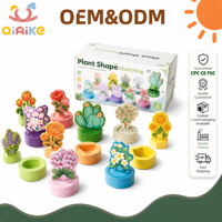 Jouet éducatif Montessori en bois en gros pour le développement de la motricité fine, avec formes de plantes et de fleurs, jeu d'association et de tri des couleurs, OEM ODM
