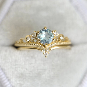 Juego de anillos de circonita redonda con corona de princesa para mujer, joyería elegante y delicada a la moda - Product Image 5