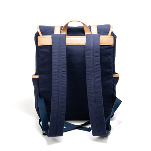 Classic Navy Canvas <b>Laptop</b> <b>Backpack</b> with Leather Straps and Buckle Closure Unisex Softback 20-39L Durable Design - Product Image 2