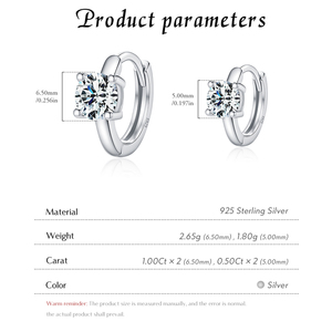 S925 Sterling Silver 2CT/1CT Fashion Exquisite Round D Color Moissanite Hoop <b>Earrings</b> for Women <b>Fine</b> Jewelry Accessories - Product Image 4