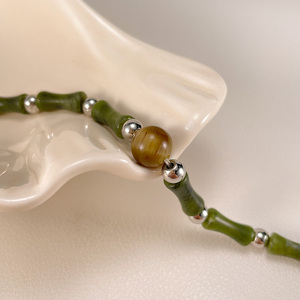 Joyería de Moda Unisex con Cuentas de Jade Natural del Sur, Bambú y Ojo de Tigre, Estilo Étnico, Cadena de Acero Inoxidable, para Aniversario - Product Image 3