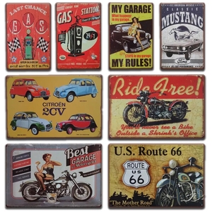Paquete de Letreros Metálicos Vintage para Garaje, Letreros Decorativos Retro de Gasolinera/Route 66/Mustang, Decoración de Pared para Cuarto de Hombre - Product Image 1