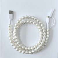 Cable de Carga USB 2 en 1 con Cuentas de Perlas Coloridas, Cable de Datos para Teléfono con Diseño de Joyería de Moda