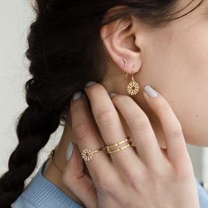 Nueva alta calidad fina moda señoras moda bar Cz joyería 925 plata esterlina chapado en oro sol círculo diamante pendientes - Product Image 3