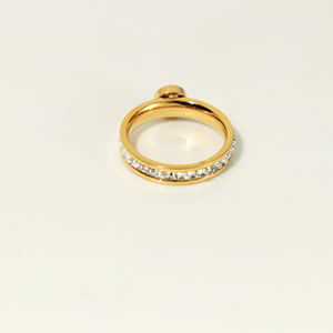 Anillo de Media Eternidad de Lujo con Bisel de Circonita Rosa, Acero Inoxidable Antideslustre, Chapado en Oro de 18K, Apilable, Joyería de Boda para Mujer - Product Image 2