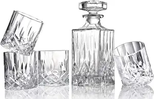 Set Decanter in cristallo con 4 bicchieri da whisky con Set di Decanter per whisky in scatola