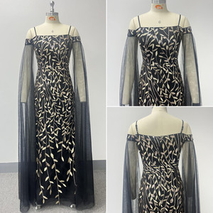 TW00194 Vestido de Noche Negro Formal de Lujo, Elegante con Lentejuelas Bordadas, Hombros Descubiertos, para Cumpleaños y Fiestas de Damas - Product Image 6