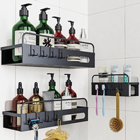 Étagère de salle de bain pliable en aluminium et acrylique argenté avec barre porte-serviettes, crochets et organisateur de douche en plexiglas