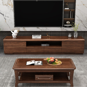 Solid Wood <b>Walnut</b> <b>Coffee</b> <b>Table</b> And Tv Cabinet Combination Living Room Storage Set Floor Standing New Chinese Style - Product Image 3