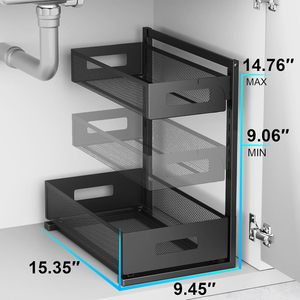 Étagère de rangement coulissante à double niveau en métal noir pour armoire de cuisine, design tiroir pour un accès facile - Product Image 4