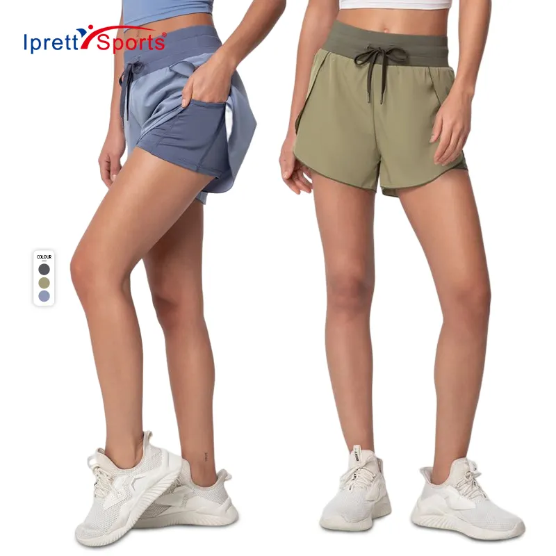 Damen 2 in 1 Laufs horts Quick Dry Athletic Workout Gym Yoga Shorts Liner mit Telefon taschen verstellbar elastisch