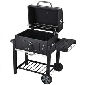 Griglia BBQ a Carbone Mobile con Tavolo Laterale e Ganci Portautensili, Carrello Barbecue da Esterno di Grande Capacità per Giardino - Product Image 1