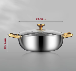 Poêle à frire de luxe en acier inoxydable à induction, grande capacité, dorée, à double poignée, pour fondue chinoise, casseroles de cuisson en métal - Product Image 5