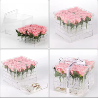 Nouveau Style personnalisé clair rectangulaire saint valentin cadeau Rose acrylique affichage boîte de rangement préservé fleur acrylique boîte avec couvercle