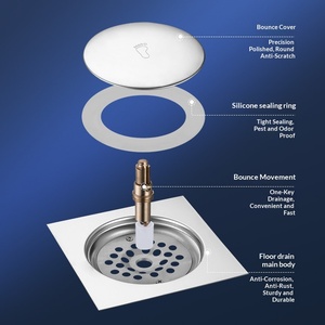 OEM Desagüe de suelo cuadrado de acero inoxidable con pedal, antiolores, diseño americano brillante, pulido, para Oriente Medio, transfronterizo - Product Image 2