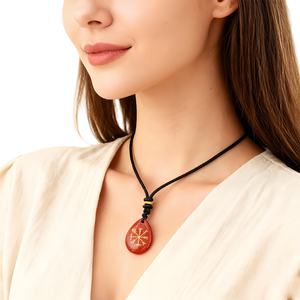 Vente en gros 25*33MM Pendentif perforé en forme de goutte d'eau Collier chaîne tissée Symboles de gravure au laser Cadeau personnalisé de pierres précieuses - Product Image 5