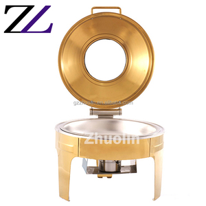 Réchauffeur d'aliments plats mallette avec couvercle en verre 6l, décoration rond doré <span class=keywords><strong>de</strong></span> <span class=keywords><strong>luxe</strong></span>, hydraulique, pour buffets, hôtel, au chaud-vaisselle pour traiteur - Product Image 2