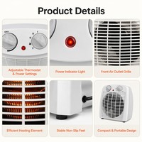 Radiateur soufflant compact portable avec thermostat, mini chauffage d'appoint au design arrondi, 3 modes (chaud, très chaud), 2000W, contrôle automatique, ignifuge, CE ERP