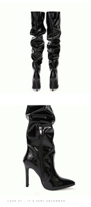 Nouvelles bottes stretch au-dessus du genou, à bout pointu, en cuir verni, noires, à fermeture éclair, pour femmes - Product Image 5