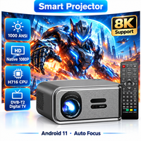 Projecteur natif 1080P HD 1000 ANSI, Smart Android TV, mise au point automatique, correction automatique de la distorsion trapézoïdale, projecteur 8K pour cinéma maison, télévision numérique DVB-T2