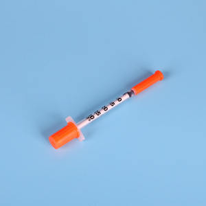 Jeringa estéril desechable <span class=keywords><strong>de</strong></span> 1 ml con aguja fija U-100, émbolo morado, en blíster, con certificación CE e ISO - Product Image 3