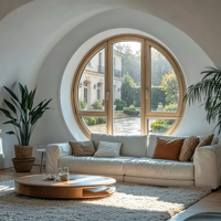 Ventana Abatible de Aluminio con Forma Ovalada, Rotura de Puente Térmico, Vidrio Templado, Arquitectura Moderna para Hoteles