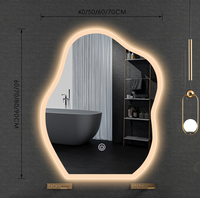 Miroir cosmétique LED lumineux avec cadre en alliage d'aluminium, design nuage irrégulier, pour coiffeuse, alimentation secteur, anti-buée, pour appartement
