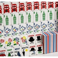 Jeu de Mahjong américain en acrylique sur le thème de Londres britannique, avec des tuiles personnalisées à motifs Bus à deux étages, Big Ben et Théière Rose, pour jeu de société