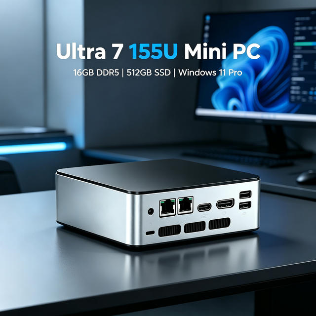 Intel Ultra7 155U Mini PC Dual 2.5G LAN 2*DDR5 RAM 64GB Dual M.2 NVMe SSD HD2.0 DP1.4 Type-C Win11 Linux Gaming Desktop Computer