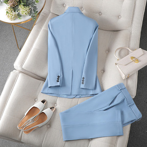 Women's Light Blue Suit Set Full Sleeve Anti-Wrinkle Formal Wear For Commute - Product Image 3