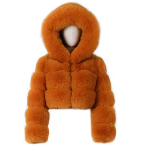 Fluffy Fur Plus Size Coat Women Winter Warm Hooded Fox Fur Jacket For Ladies