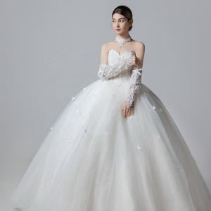 New Elegant Heavenly Luxury Bridal <strong>Dress</strong> Sweet <strong>Wedding</strong> <strong>Dress</strong> Floor-Length A-Line Floral Print Lace Up Back Off-Shoulder Sleeves - Product Image 4