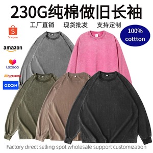 American Retro Washed Long Sleeve T-Shirt <b>Men</b> Loose Fit Cotton <b>Base</b> <b>Layer</b> Autumn Warm Casual Wear 230G - Product Image 5