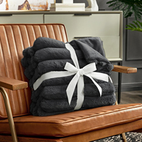 Vente en gros de couvertures en fausse fourrure noire sur mesure, 60 x 80 pouces, super douces, imperméables, écologiques, lavables en machine, tricotées à 100%