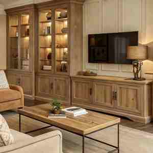 Soporte de TV de Madera Maciza Estilo Tronco Personalizado BALOM con Gabinete de Almacenamiento Bajo Encimera y Estante de Exhibición Abierto, Soporte para TV - Product Image 4