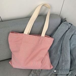Casual Striped Canvas Shoulder <b>Large</b> Capacity Tote <b>Bag</b> for Women - Product Image 3