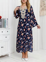 Robe longue élégante imprimée à col en V, style musulman, pour l'été, grande taille, tendance