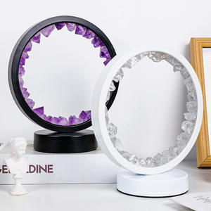 Venta al por mayor de piedra curativa cristal crudo lámpara redonda piedra preciosa artesanía amatista cristal luz nocturna - Product Image 3