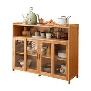 Aparador de comedor Buffet Gabinete de cocina de bambú con almacenamiento, mesa de servidor de consola con puertas y estante