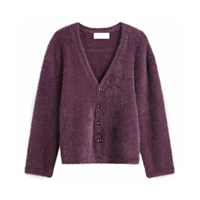 Vente en gros d'usine Cardigan court en tricot de fausse fourrure mohair violet à manches longues personnalisé pour hommes