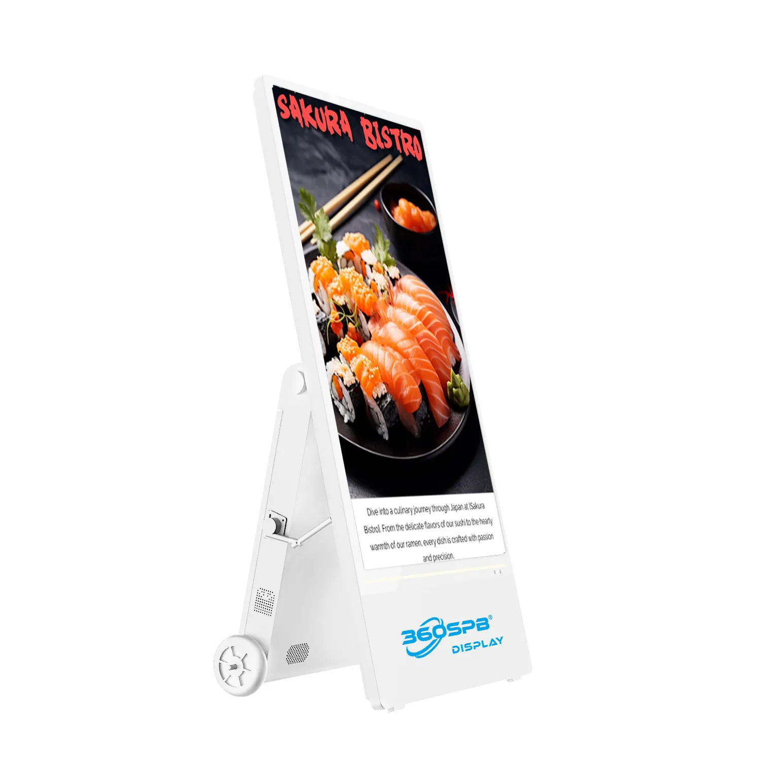 360SPB OPO32 lcd advertising display with 32inches screen and 4 Key Locking Wheels to Secure Unit