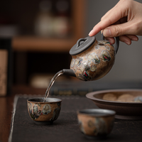 Service à thé Gaiwan en céramique artisanale de style chinois, écologique, avec effet de four, pour le thé Kung Fu, coffret cadeau pour usage professionnel et domestique
