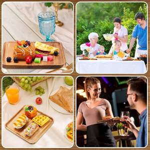 Ensemble de 3 assiettes en bois d'acacia, 9-6 pouces, plateaux de service en bois d'acacia, assiettes de cuisine rustiques, <span class=keywords><strong>vaisselle</strong></span> en bois réutilisable - Product Image 5