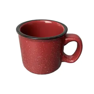 Tazze sabbiate all'ingrosso personalizzato maculato smaltato in ceramica tazza da campeggio tazza da caffè per camper escursionismo falò 15oz tazza rossa