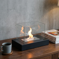 Cheminée de table rectangulaire avec verre sur quatre côtés, cheminée portable au bioéthanol sans conduit pour intérieur, extérieur et patio