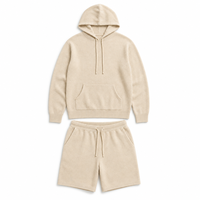 Ensemble de survêtement tricoté pour homme, personnalisé en usine, design OEM, style décontracté pour la maison, comprenant un sweat à capuche et un short, couleur unie simple