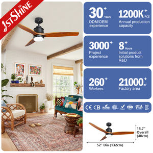 1stshine Ventilateur de plafond Appareils ménagers Télécommande décorée Ventilateur de plafond à 3 pales en bois à intensité variable avec application intelligente - Product Image 3