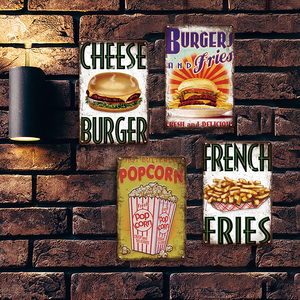 Panneau métallique rétro Popcorn Cheese Burger French Fries Décoration de restauration rapide pour la cuisine Diner Art mural Plaque de restaurant vintage - Product Image 3