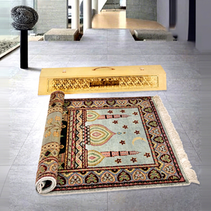 Tapis de prière en laine fait main ZYN AH, design oriental, rectangulaire, poils moyens, dos antidérapant, origine Iran - Product Image 1
