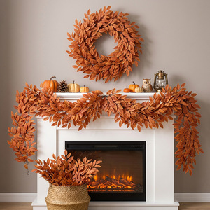 Guirlande de feuilles d'eucalyptus artificielles en rotin de 1,80 m, décoration d'automne, couronne pour cheminée, décoration intérieure - Product Image 1
